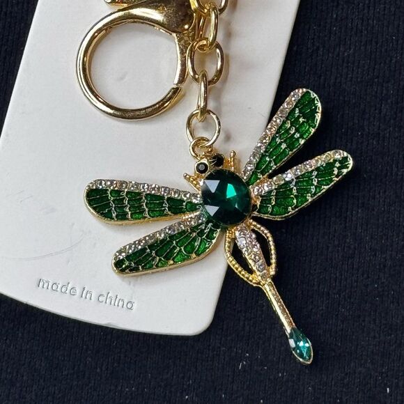 Mint BAG CHARM Sparkly Dragonfly Green Crystal Keychain/Purse Charm - Picture 1 of 14